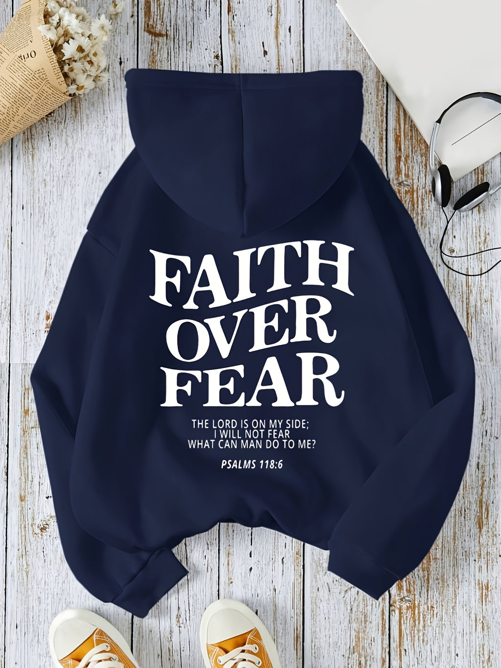 D92 - Women'S Letter Print Hoodie Sweatshirt, Fashion Casual Loose Pullover, Lightweight All-Season Machine Washable Top - DXL576 - Navy Color