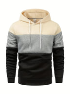[Shule Shui OBM] "Men's Fashion Sweatshirt" New High-Quality Men's Sweatshirt, Soft and Skin-Friendly, Durable and Retains Shape, Three-Color Patchwork for Stylish Daily Sports and Leisure, Trendy and Versatile, Simple Printed Hooded Sweatshirt - Beige gray black