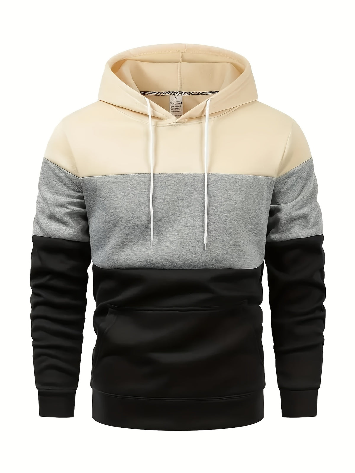 [Shule Shui OBM] "Men's Fashion Sweatshirt" New High-Quality Men's Sweatshirt, Soft and Skin-Friendly, Durable and Retains Shape, Three-Color Patchwork for Stylish Daily Sports and Leisure, Trendy and Versatile, Simple Printed Hooded Sweatshirt - Beige gray black