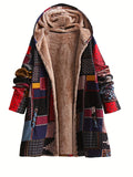 DD04091206 Women's Autumn/Winter New Arrival Printed -Lined Thickened Single-Breasted Hooded Long-Sleeve Jacket with Pockets - Red