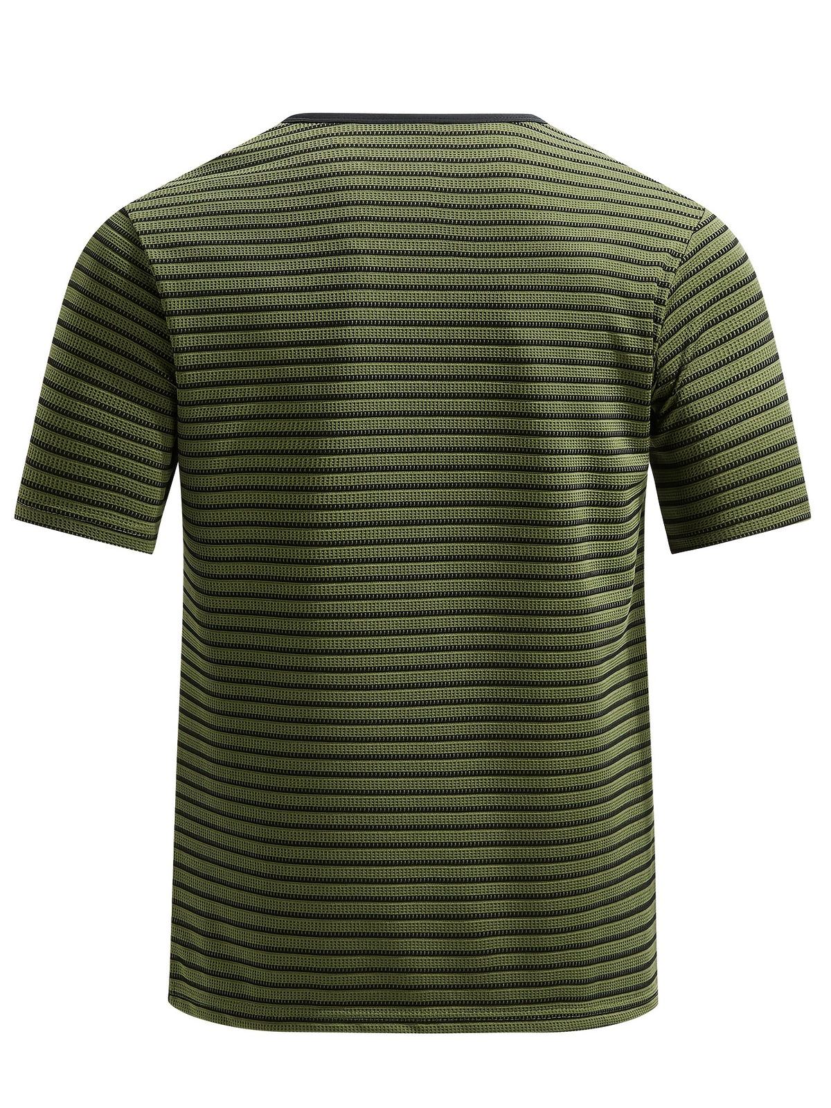 Men's Summer Short-Sleeve Color-Block Striped T-Shirt - Military Green