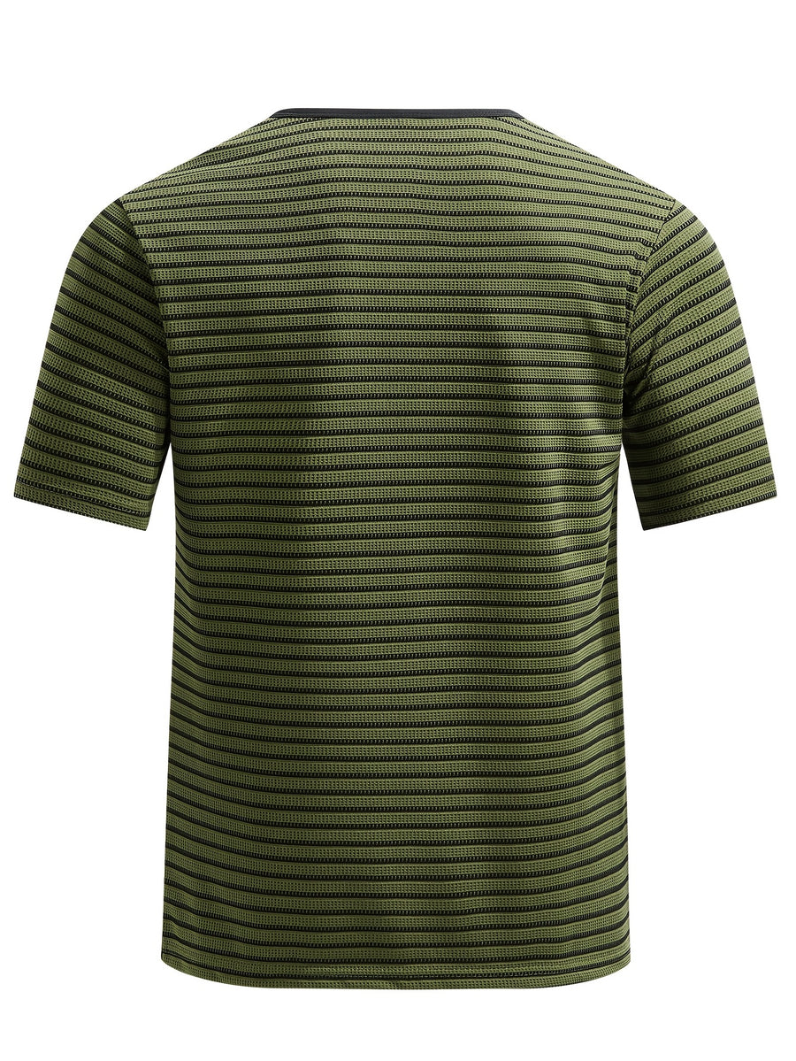 Men's Summer Short-Sleeve Color-Block Striped T-Shirt - Military Green