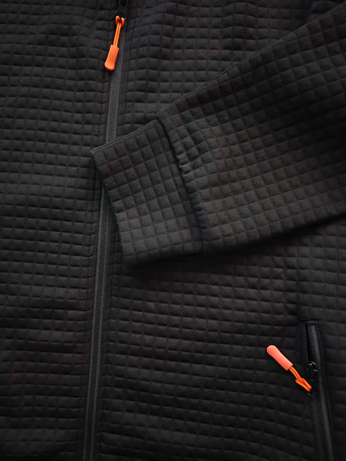 Men'S Autumn Winter Sports Stand-Collar Zipper Pocket Jacket, Spring Autumn Versatile Zipper Cardigan Top, Fashionable Plaid Jacquard Texture Fabric, Stylish Elbow Classic Color-Block Casual Coat, Suitable As Men'S Holiday Gift - Black