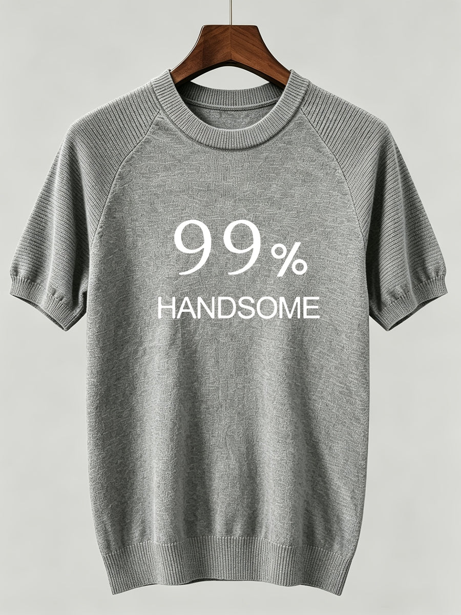2026 Light Luxury Texture Men'S Off-Shoulder Knit Short Sleeve, Comfortable And Breathable Summer T-Shirt - Grey