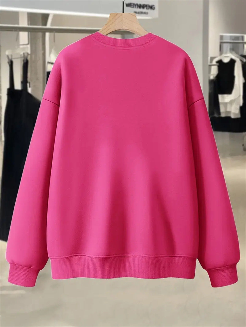 Plus Size, Extended Apparel: Women's Spring/Autumn/Winter Cross-Border European & American Plus-Size Simple Graphic Print Sweatshirt, Casual Crew Neck Sweatshirt, Women's Plus-Size Sweatshirt - Rose Red