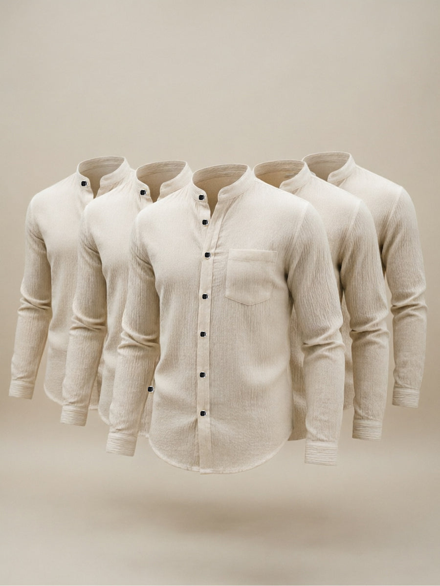 5pcs Men's Long-Sleeve Shirts - Lightweight and Breathable Fabric with Pockets, Suitable for Summer Outdoor Walks and Vacation Wear, Ideal Gift, Casual Style, Durable Construction, Essential Travel Set - Khaki