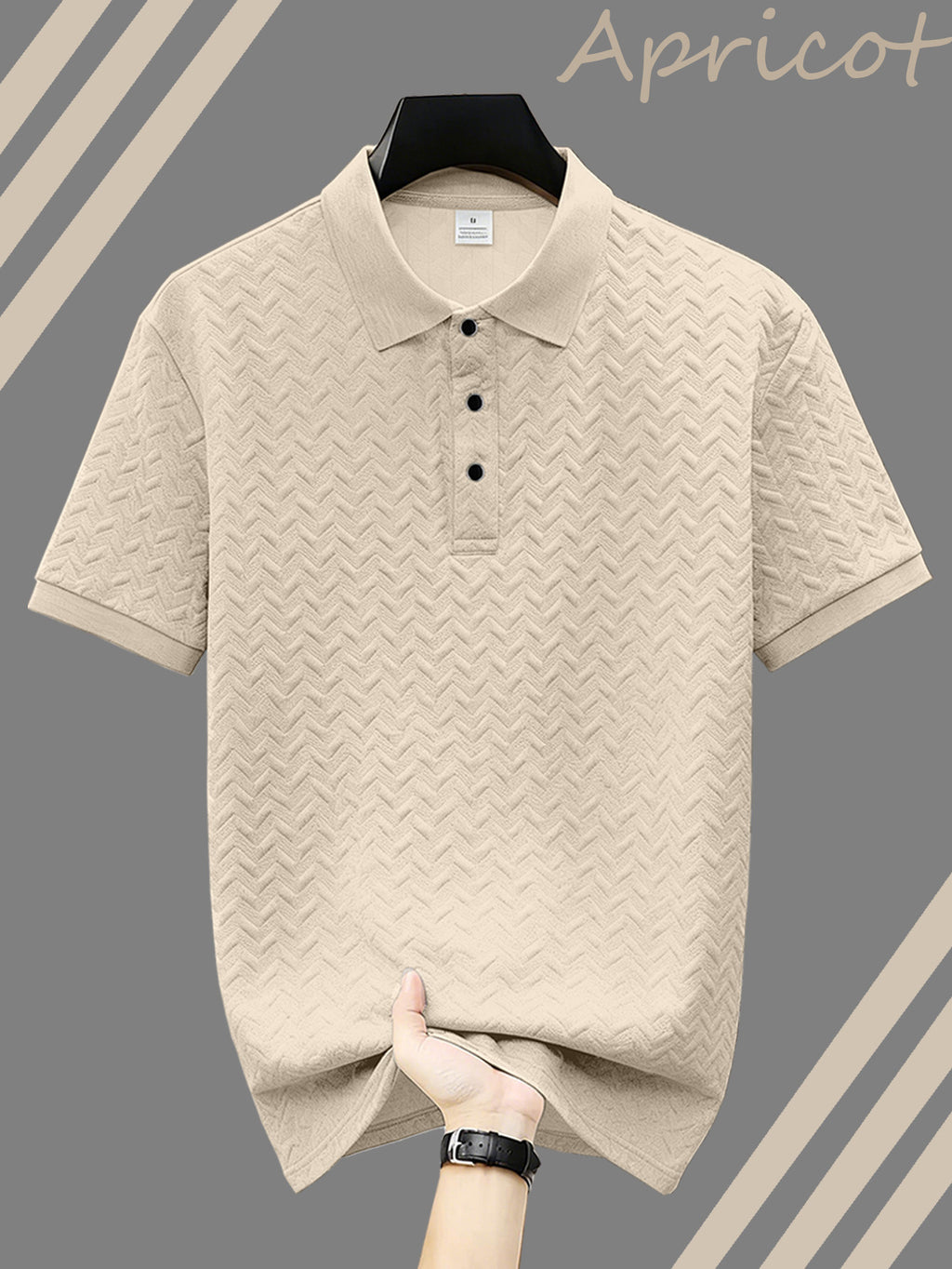 Men's Sporty Printed Waffle Jacquard Polo Shirt, Skin-friendly and Breathable Without Feeling Stuffy, Simple yet Sophisticated and Timeless. Featuring a Mature Men's Business-casual Jacquard Texture, Suitable for Golf, Commuting to Work, and Daily - Apricot