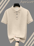 Men's Sporty Printed Waffle Jacquard Polo Shirt, Skin-friendly and Breathable Without Feeling Stuffy, Simple yet Sophisticated and Timeless. Featuring a Mature Men's Business-casual Jacquard Texture, Suitable for Golf, Commuting to Work, and Daily - Apricot