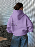 Women's Atmospheric Back English Phrase Print Hooded Sweatshirt with Fateful and Quote Design, Loose Oversized Drop-Shoulder Fit for Daily Streetwear Casual Pullover Hoodie - Purple