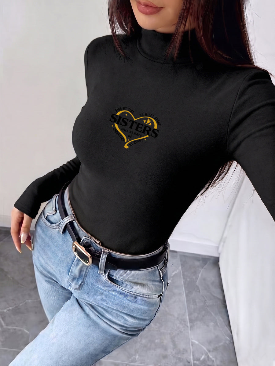 Women's New Autumn/winter Half-turtleneck Slim-fit Top, Can Be Worn as an Inner Layer or Outerwear, Made of Stretchy Fabric That Is Soft, Skin-friendly, and Warm. Features a Simple, Waist-cinching Design, Versatile for Daily Wear - Black