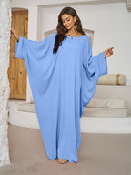 1pc (Headscarf Not Included) Elegant Vacation Fashion Wide Sleeve Solid Color Easy Breathable Comfortable No Scarf Women'S Abaya Casual Dress. Abaya, Muslim Clothing, Women'S Abayas, Muslim Robe, Elegant Abaya, Women'S Muslim Clothing, Chic Robe - Sky Blue