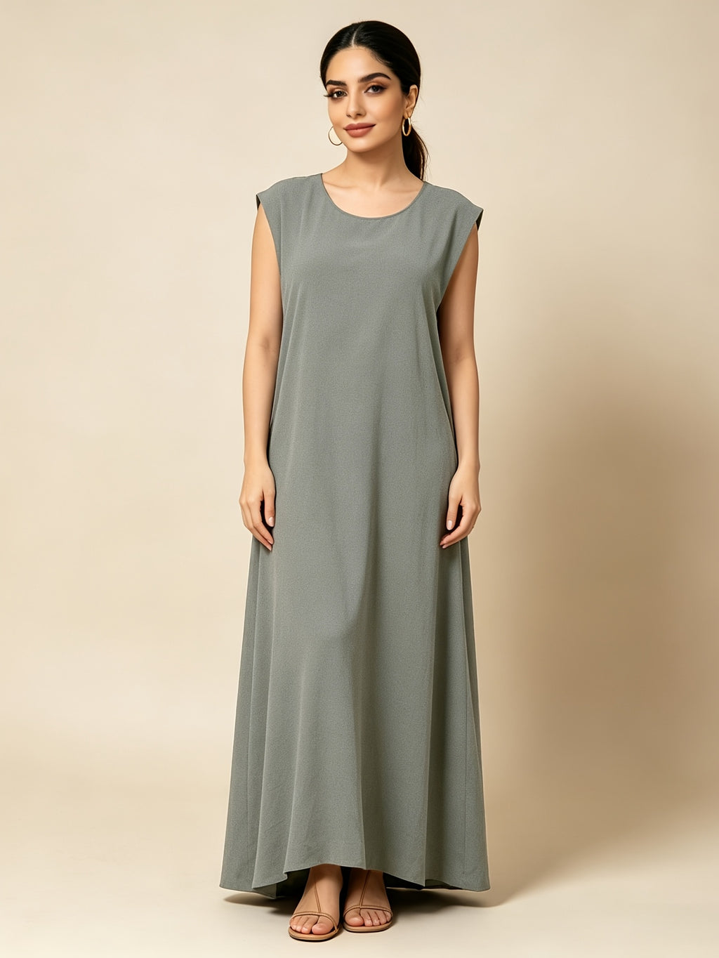 1pc Solid Color Elegant Casual Spring Autumn Suitable for Women'S Daily Base Layer Vest Abaya Muslim Dress Robe Summer Abaya - Dark Gray