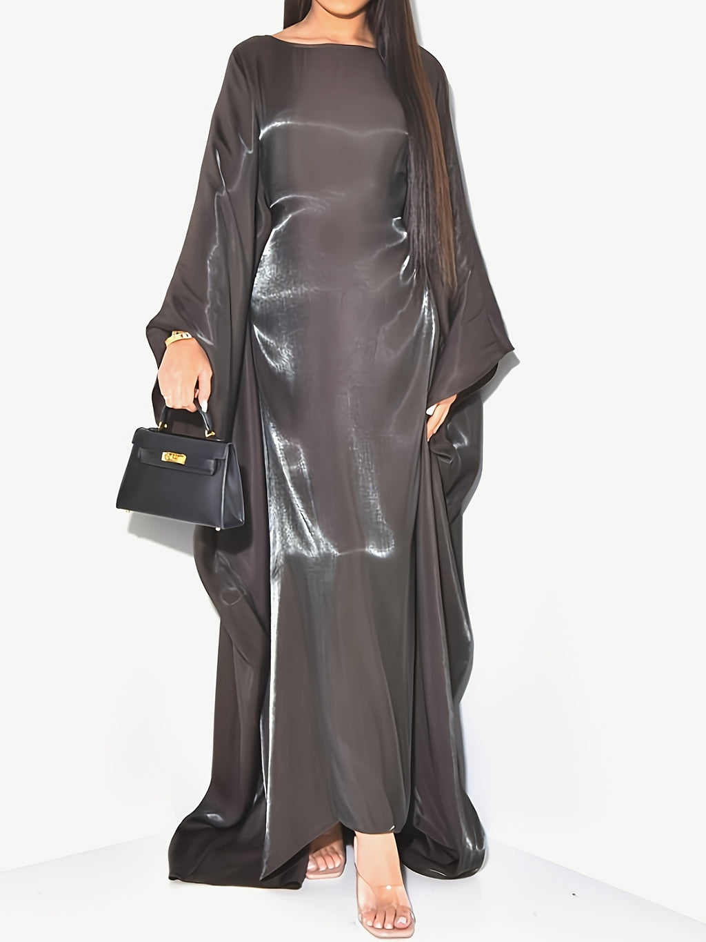Middle Eastern Elegant Shimmer One Size Robe 8336-8 - Dark Gray