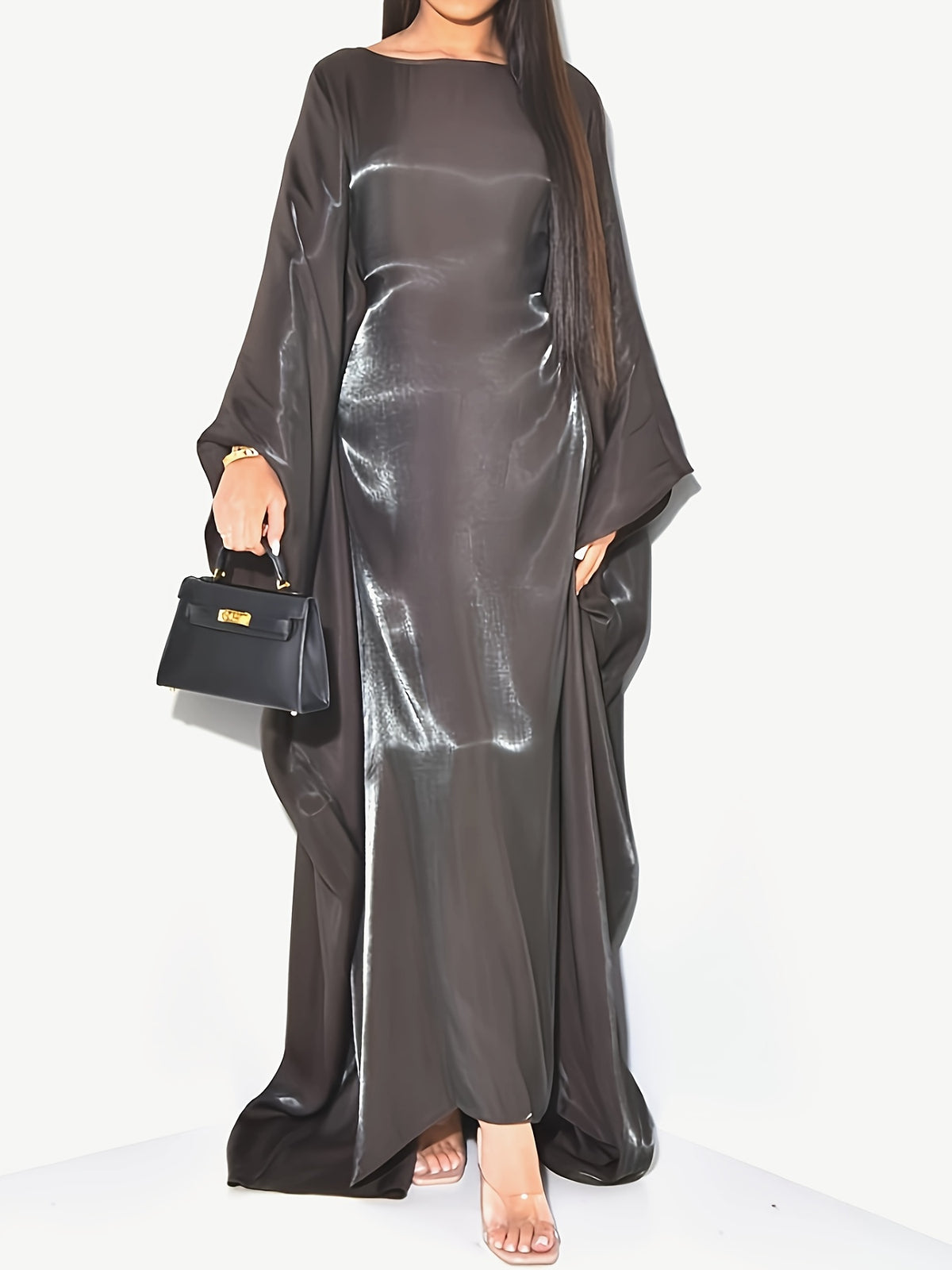 Middle Eastern Elegant Shimmer One Size Robe 8336-8 - Dark Gray