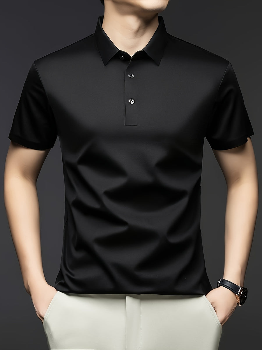 NERO POLO Summer Middle-Aged Men'S Short-Sleeved T-Shirt with Mulberry Solid Color Lapel Polo Shirt Short-Sleeved T-Shirt Men - Black
