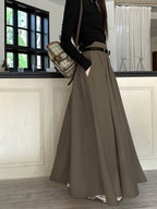 Fashionable, Elegant, and Graceful Pleated Midi/maxi Skirt for Workplace, Daily Wear, Commuting, and Office Use. Simple, Form-fitting Design Suitable for Spring and Autumn - Army Green