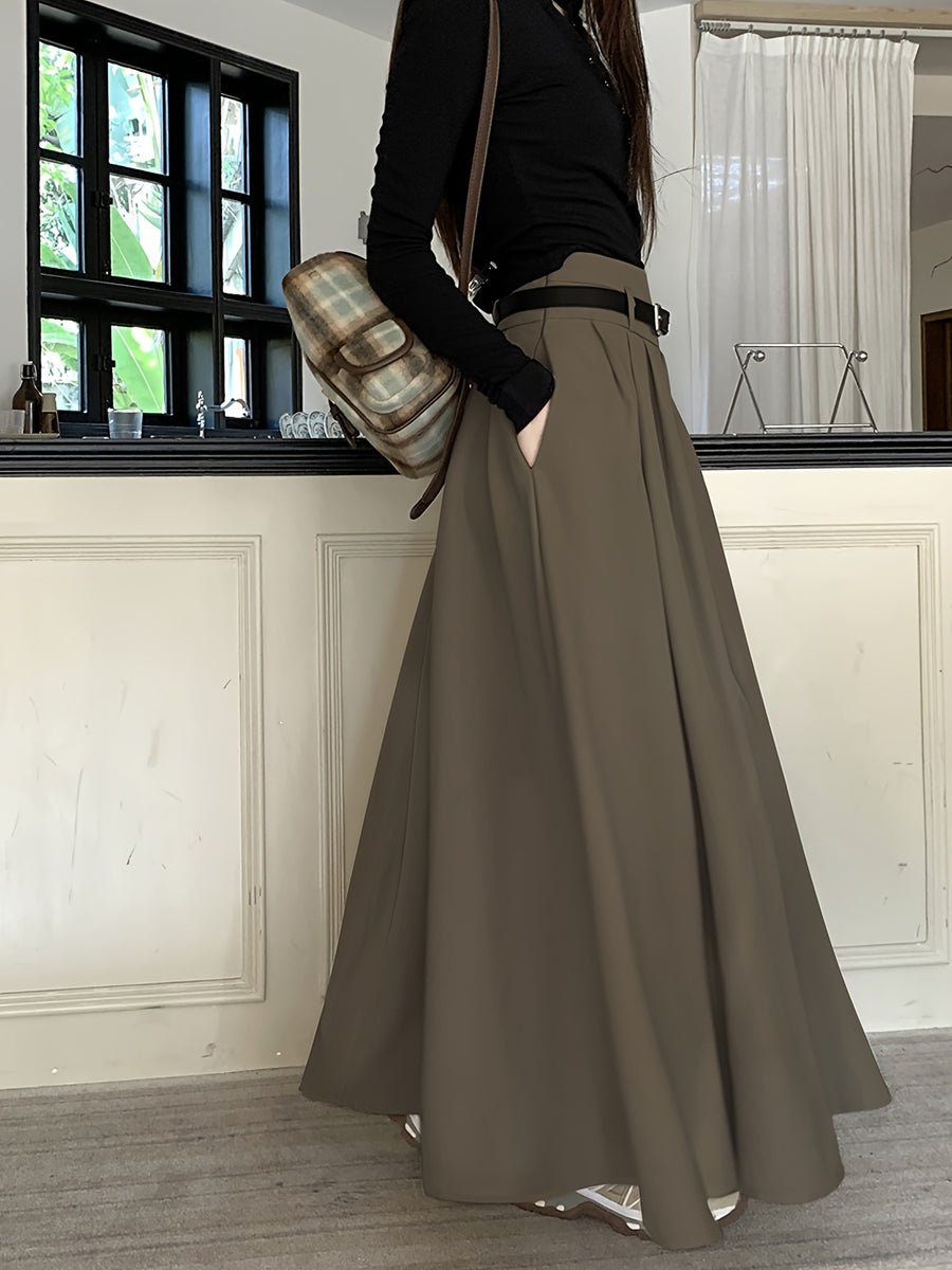 Fashionable, Elegant, and Graceful Pleated Midi/maxi Skirt for Workplace, Daily Wear, Commuting, and Office Use. Simple, Form-fitting Design Suitable for Spring and Autumn - Army Green