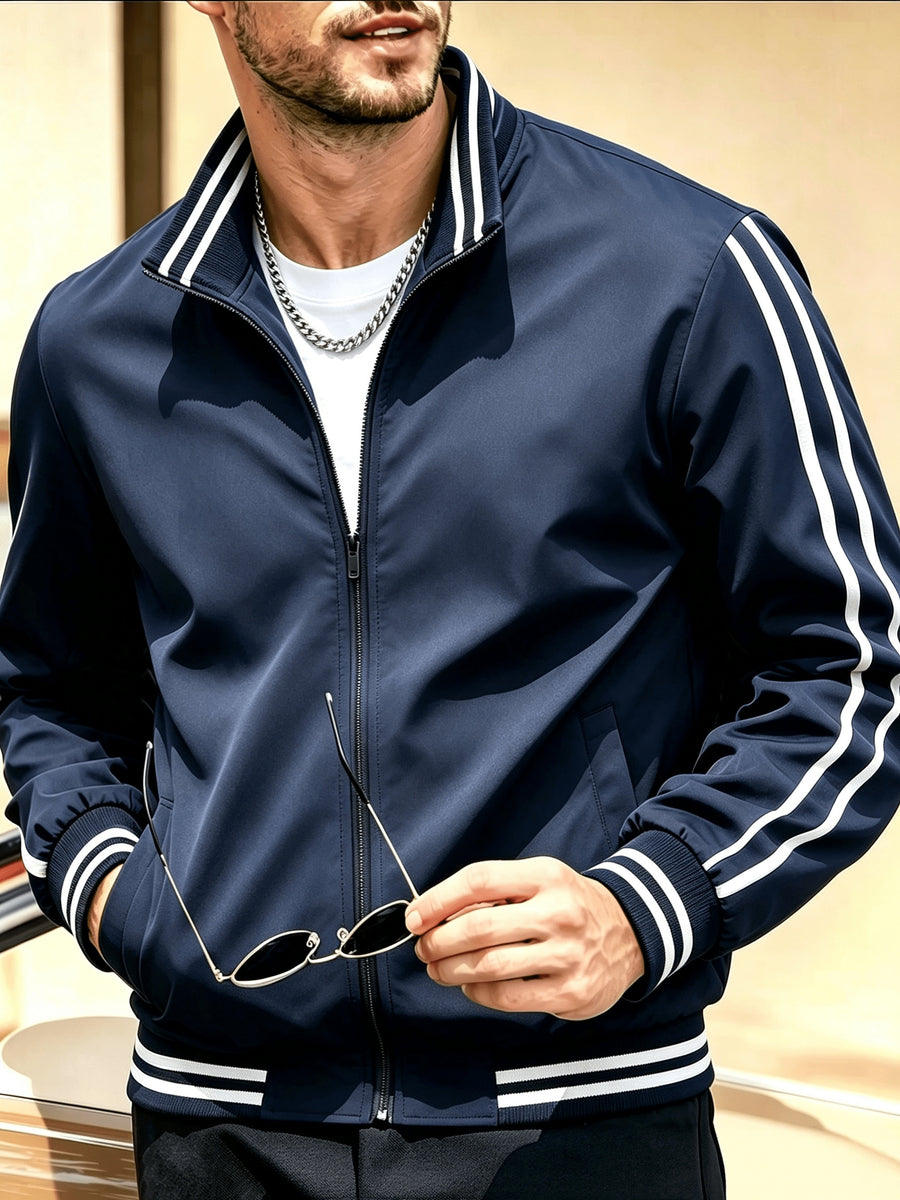 Men'S New Casual Sports Jacket, Outdoor Breathable Running Coat, Casual Zipper Stand-Up Collar Jacket Trench Coat, Suitable for Outdoor Hiking Fitness Activities, Multi-Color Available - Navy Color
