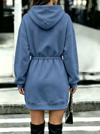 Women'S Cinched Waist Drawstring Valentine'S Day 3-Heart Connected Print Hoodie - Fog Blue