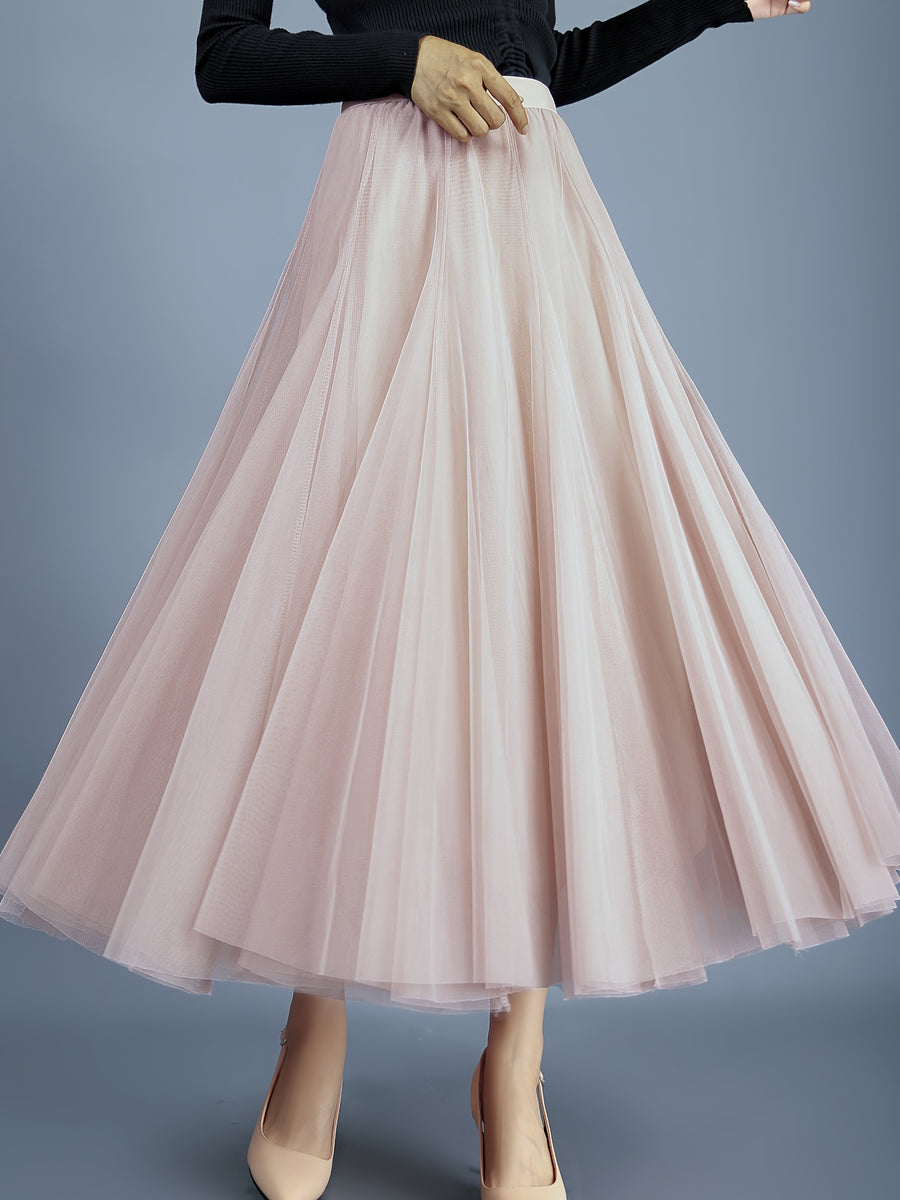 Double 10 Meter 3-Layer Tulle Skirt, Large Swing Puffy Long Skirt, High-Waisted Slim Fit Fairy Half Skirt, Mesh Skirt A-Line Skirt - Pink