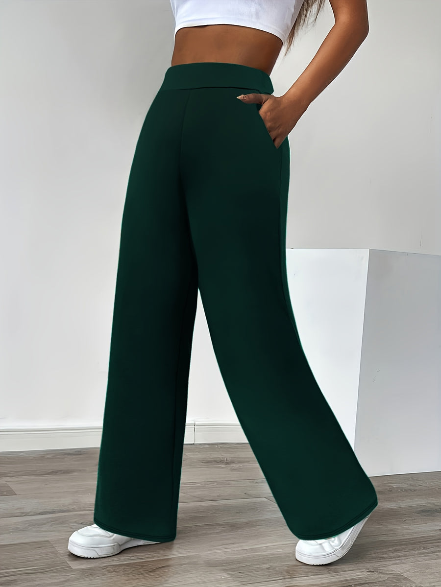 In-Stock Versatile Solid Color Stretch Straight-Leg Trousers - Dark Green