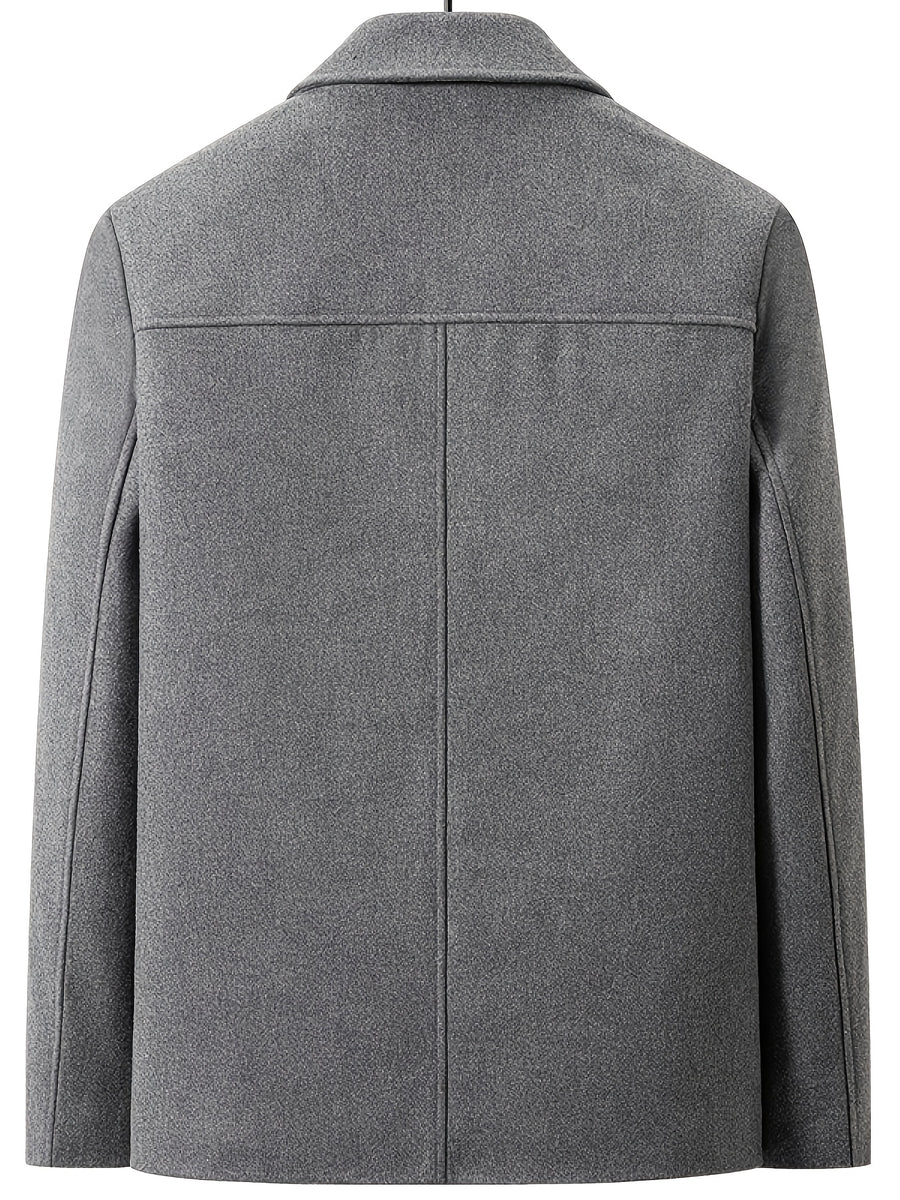 POPDOM Men's Wool Jacket, Autumn/winter Warm Windproof Thickened Design, with Decorative Flap Pockets on Both Sides, a Lapel Tweed Coat, Suitable for Business, Casual, and Party Occasions, a Very Mature and Steady Outerwear Piece - Grey