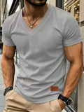 Qiao Ximei Selected Product Henry Collar Shirt 2026 Cross-Border Trendy Ribbed Short Sleeve - Grey