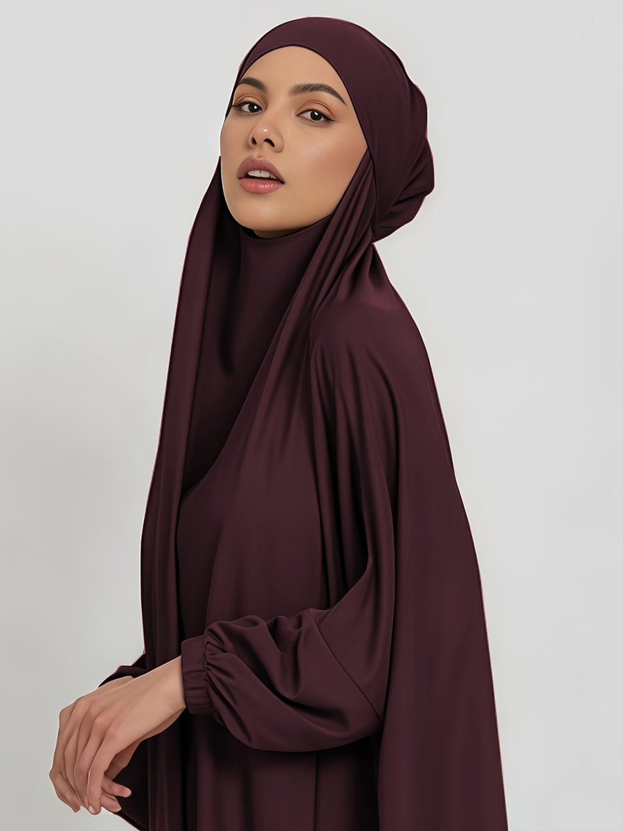 1pc Jilbab, 1pc Khimar with a Rich Drape, Cuffed Sleeves, and a Loose Fit, Suitable for Busy Daily Wear or Worship - Coffee Color