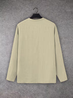 Men'S V-Neck Linen Long Sleeve T-Shirt, Loose Casual Pullover Top, Vacation Style Breathable Solid Color Beach Top - Khaki