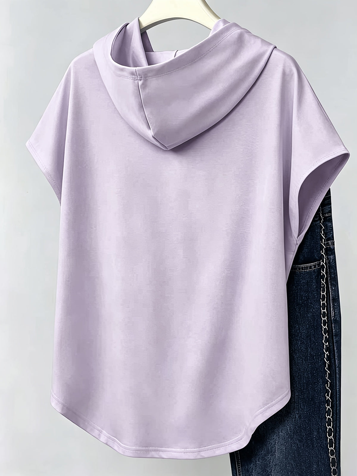 1pc Hooded Top Easy Line Design Casual All-Match Style Summer New Y2K Style Women'S Casual Athletic Wear Elegant Fashion Comfortable T-Shirt Top - Light Purple