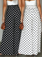 Fashionable Elegant Polka Dot Print Wide-Leg Pants, Commute Vacation Versatile Casual Trousers 2pcs Set - White Polka Dot + Black Polka Dot