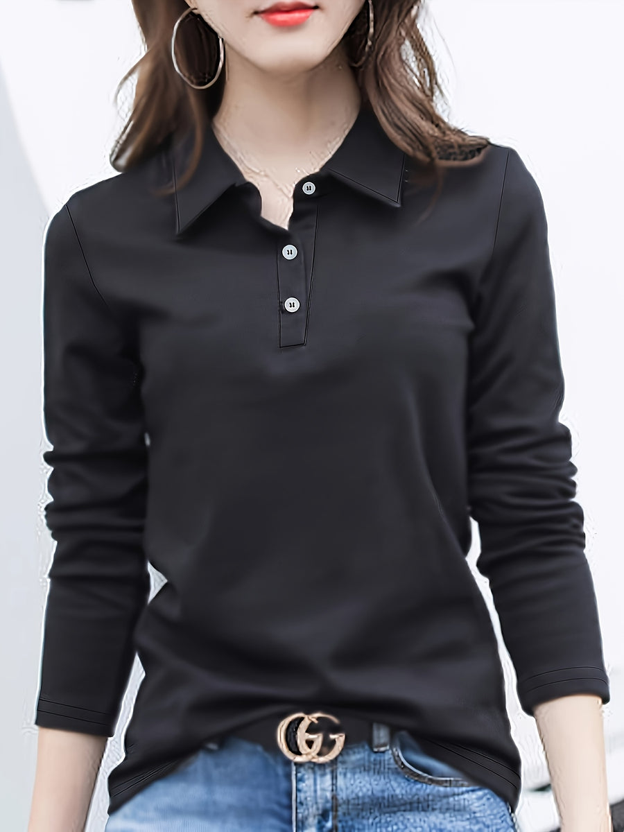Women'S Easy Outfit Collared Top Polo Shirt - Black