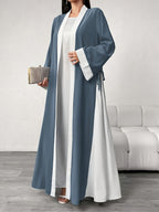 Middle Eastern Muslim Lady's Elegant and Casual Cardigan Robe Loose Abayas Robe as a Fashionable and Casual Commuting Coat Ladies' Robes for Ramadan Eid Al-Fitr Eid Al-Gahur Festival - Navy Color
