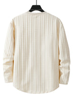 Men's Round Neck Fashionable Vintage Artistic Style Jacquard Knit Textured Fabric Autumn/Winter Long Sleeve Casual Outerwear Regular Fit Versatile Top for Dates, Gatherings, and Outings - Apricot