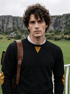 Men'S Corduroy Long-Sleeve Crew-Neck Pullover Leisure Work Outdoor Daily Wear Faux Collar Elbow Patches Design Loose Regular Fit Suitable for Spring, Autumn, And Winter Four Seasons Solid Color Minimalist Tone - Black