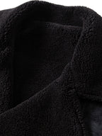 Men'S Slant Zipper Faux Suede Motorcycle Jacket, Lambskin Lining Large Lapel, Zip-Up Pockets Casual Riding Coat - Ebony