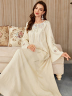 Al Najma Women ElegantEmbroidered Dress, MinimalistFashion Casual Daily Wear, Modest Kaftan - Apricot