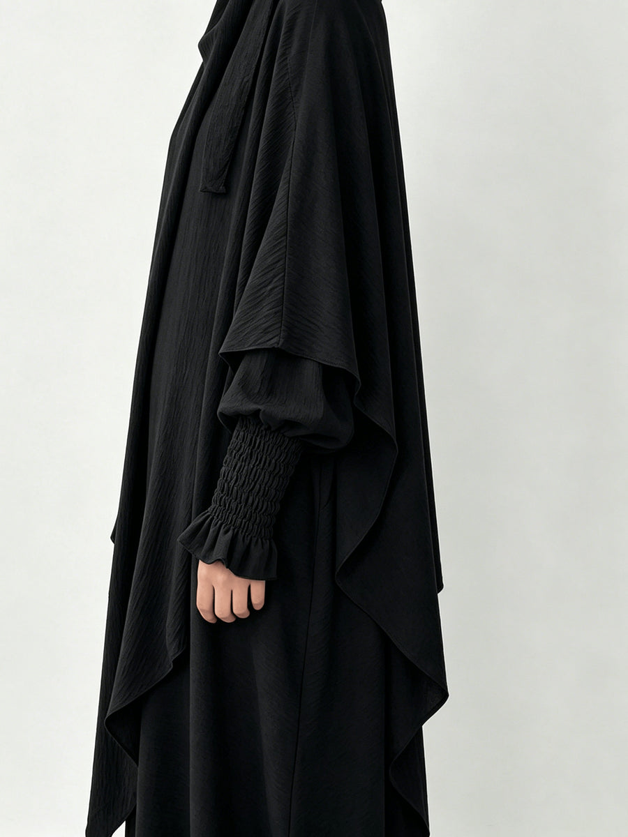 2pcs Prayer Set, Women'S Abaya, Khimar Set, Islamic Clothing, Modest Fashion, Two-Piece Abaya Set, Loose Fit Abaya, Long Sleeve Abaya, Full Length Abaya, Prayer Dress - Black