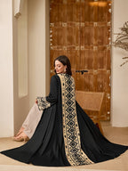 Cross-border New Women's Clothing, Middle Eastern Arabic Fashion Robe, Printed Cardigan Robe Coat - Black