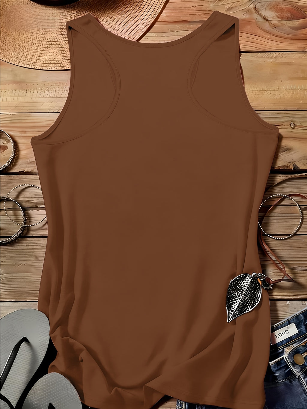 Arabic Numeral & '30' Letter Print Vest - All-Over Base Layer Suitable for Travel,, Outdoor | Machine Washable Sleeveless Top with Number | Casual Round Neck Wear for Streetwear and Year-Round Use - Brown