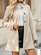 Women's Single-Breasted Blended Coat, Elegant Long-Sleeve Mid-Length Blazer, Stylish Casual Commuter Outerwear - Apricot