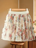Summer Skirt New Style Fringed Patchwork Mesh Dress Women'S Flowing Chiffon Skirt Temperament Printed Short Skirt Cake Dress - Apricot