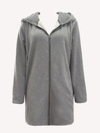 Fashion Women'S Zipper Hooded Mid-Length Solid Color Faux Hooded Warm Coat with Pockets - Grey