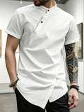 [Know And Give OBM] Men'S Fashion Casual Solid Color Short Sleeve Shirt, Button-Up Design, Irregular Design Sense, Suitable for Summer, Daily Outings, And Parties - White