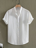 Pearson OBM Men's Summer Solid Color Semi-Transparent Short Sleeve Casual Stand Collar Shirt, Button-Up Fashion Versatile Shirt for Beach Vacation Pool Party - White