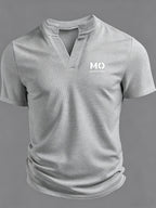 Summer Waffle-Weave Men'S Short Sleeve T-Shirt, Small Stand Collar V-Neck Print Trendy Men'S Versatile Short Sleeve - Gray 4
