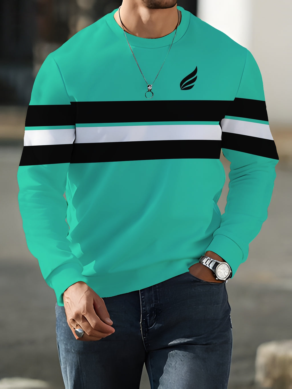 Men'S Round Neck Long Sleeve Sweatshirt, Men'S Casual All-Match Round Neck Sweatshirt - Mixed colors