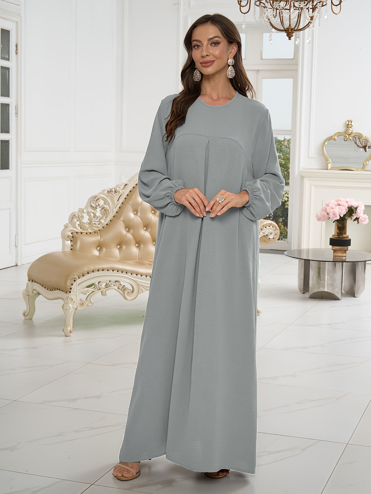 1pc Stylish Holiday Attire, Featuring a Relaxed Fit And Versatile Solid Color, Perfect for Everyday Use. This Comfortable And Casual Women'S Abaya Dress Is Ideal for Muslim Women, Offering Long Dresses And Elegant Robes for Ladies - Dark Gray