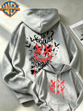 Joker Dark Graffiti Text Pattern Print Trendy Cool Casual All-Match Sports Drawstring Pocket Hooded Men'S Sweatshirt, Men'S Autumn Winter Cute Casual Style - Light Grey