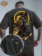 Warner Bros. Official - Mortal Kombat NetherRealm Empire Yellow and Black Ninja Scorpion Print, American Vintage Washed Distressed T-Shirt, Suitable for Daily Commuting and Outdoor Wear, Machine Washable, Unisex - Black